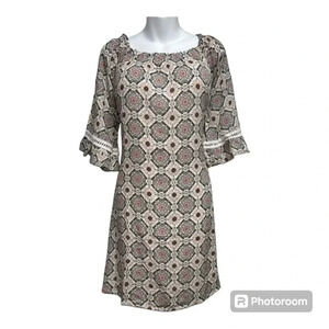 Naif Medallion Multicolor 3/4 Bell Sleeve Dress